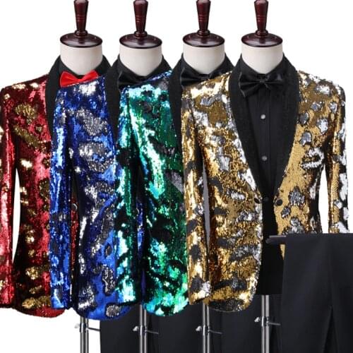 Luxury Gold Flipping Sequins Tuxedo Blazers Mens Suit Jackets Host Singer Chorus Wedding Party Stage Blazer Nightclub Costume