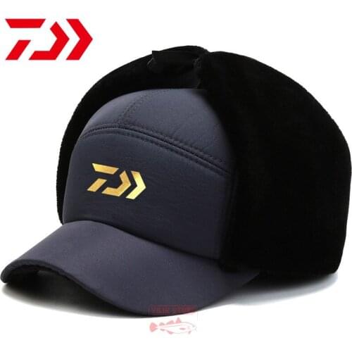 Daiwa Fishing Cap Winter Warm Windproof Fishing Hat Men Outdoor Camping Hunting Cap Plus Velvet Ski Cold Anti-snow Lei Feng Cap