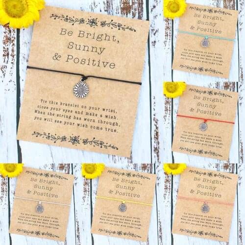 Make A Sunflower Bracelet Sunflower Charm Surfing Bracelets Wax Cotton Cord Jewelry Women Men Beach Gifts