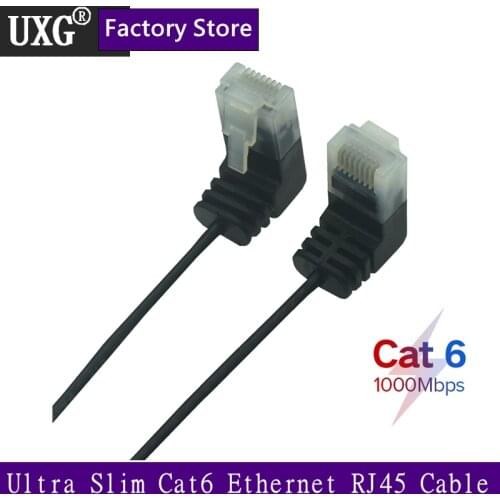 Ultra Slim Cat6 Ethernet Cable RJ45 Right Angle UTP Network Cable Patch Cord 90 Degree Up Down Angled Cat6a Lan Cable 25cm 1m 3m