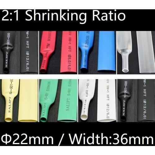 Dia 22mm (Width 36mm) Heat Shrink Tube 2:1 Polyolefin Thermal Cable Sleeve Insulated Wire Protector Wrap DIY Connector Repair