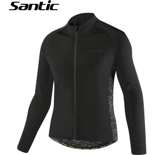 Santic Cycling Jacket Long Sleeve Windproof Road Mountain Bike Jacket Men Winter Fleece Warm Jacket Bicycle Clothing Wind Coat