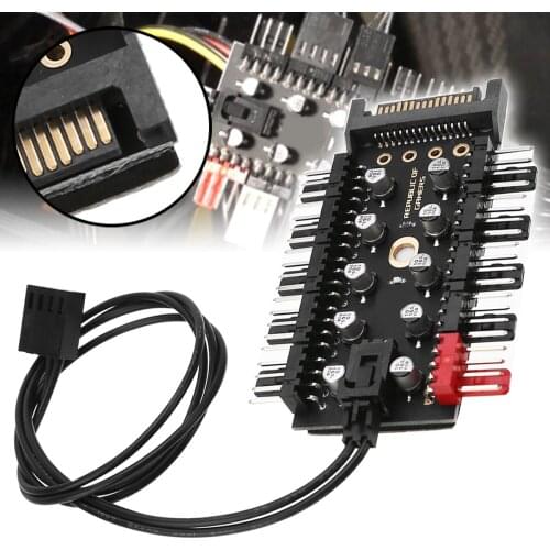 High Quality Cooling Fan Hub Speed Controller PC Cooler Splitter 1 to 10 LED SATA Computer Case 4 PIN PWM Adapter 12V