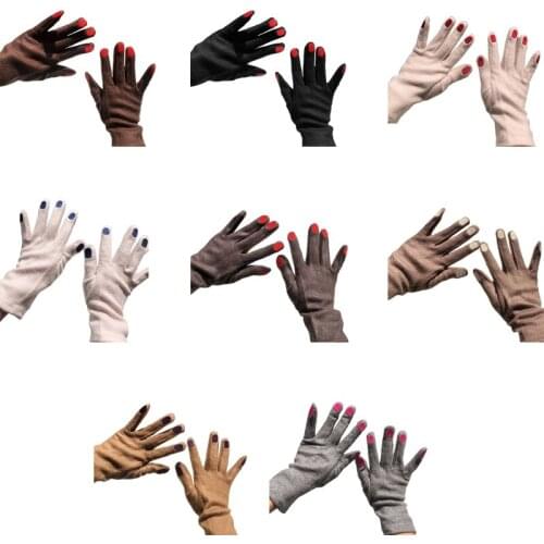 Japanese Women Funny Nail Pattern Embroidery Gloves Winter Warm Thicken Faux Wool Cycling Driving Solid Color Mittens