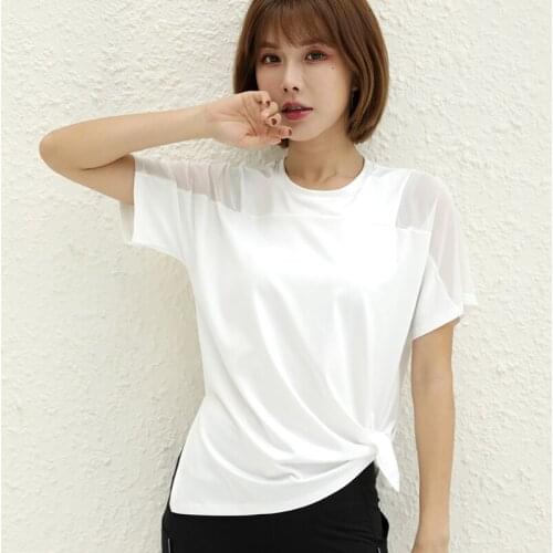 Women Yoga Shirt Breathable and Quick-drying Sports Top Solid Color White Seamless Connection Loose Running Fitness Indoor Sport