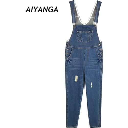 Quality Overalls Jeans For Women Preppy Style New Fashion Female Strap jeans Trousers Cool Ripped Hole Denim Loose Casual Pants