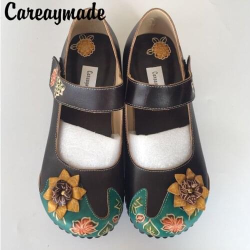 Careaymade-Folk style Head layer cowhide pure handmade Carved shoes,the retro art mori girl shoes,Womens casual Sandals, 228-5
