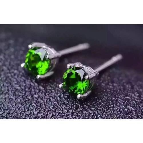 Natural diopside stud earrings 925 sterling silver natural green gemstone earrings women personality fashion party fine Earrings