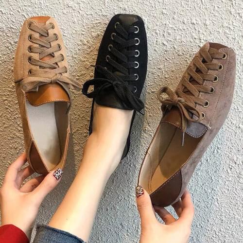 2021 womens shoes spring and summer new Doudou shoes flat bottomed Korean versatile student lace up shoes fashion