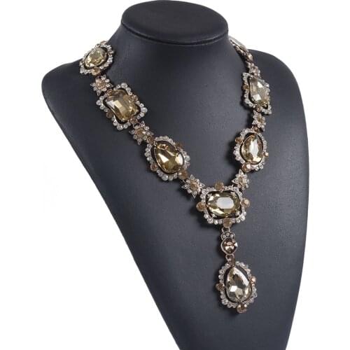 2020 Za Luxury Crystal Long Pendant Necklace Women Big Statement Necklace Fashion Wedding Choker Necklace Indian Jewelry