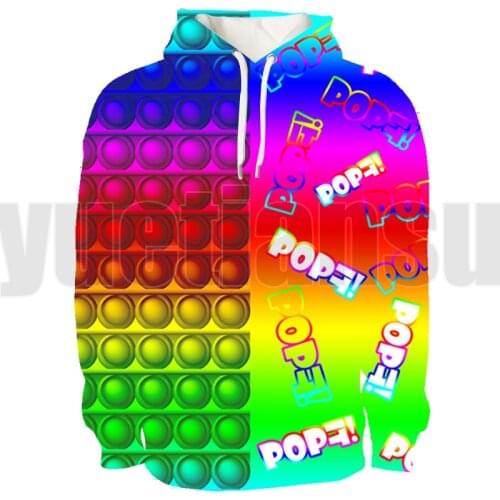 3D POP It Hoodie Tops Hoodies Mens Family Games Pullover Oversized Streetwear Teenagers Rainbow Color POP Fidget Hoody Men