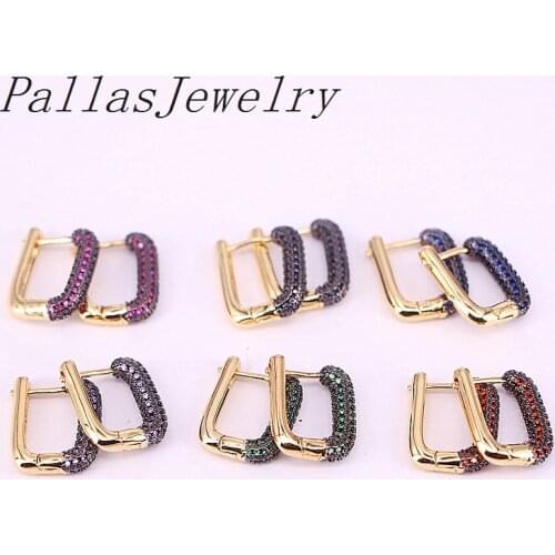 5Pairs,Gold filled 2020 Statement Fashion rainbow cz rectangle hoop earring for women