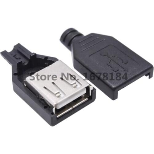 50pcs USB Socket Connector Type A Female USB 4 Pin Plug Socket Connector With Black Plastic Cover