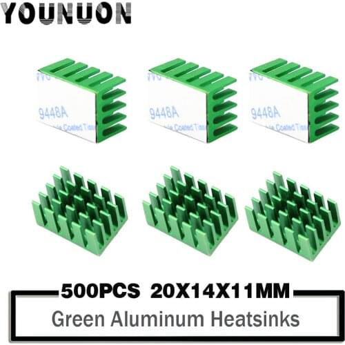 500PCS YOUNUON 20*14*11mm Heatsinks Cooler Heat Sink Aluminum Mini IC Chipset Cooling 20x14x12mm Green Heatsinks Cooler
