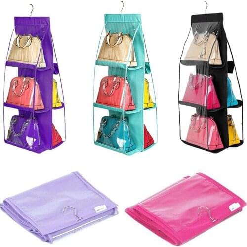 6 Pockets Hanging Handbag Storage Bag Purse Tote Wallet Storage Organizer Hangers