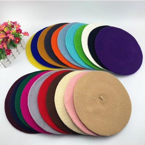 QCOOLJLY Lady Winter Berets Hat Painter style hat Women Wool Vintage Berets Solid Color Caps Female Bonnet Warm Walking Caps