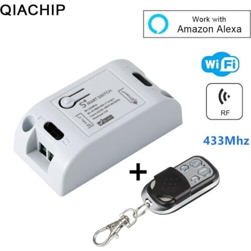 QIACHIP Wireless RF WiFi Smart Home Switch Receiver Module 433 Mhz110V 220V Remote Control Light Switch Works With Amazon Alexa