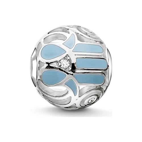 925 Sterling Silver Single CZ Blue Fatimas Hand Beads, Thomas Style Beads Jewelry Ts Gift Fit Necklaces Bracelets for Women Men