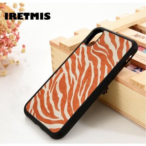 Iretmis 5 5S SE 2020 6 6S Silicone Phone Case Cover for iPhone 7 8 Plus X Xs 11 12 MINI Pro Max XR Orange & White Zebra Print