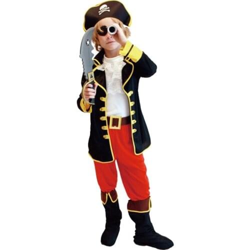 6pcs Jack Sparrow Pirate Costume Cosplay Halloween Costume for Kids with Tops Vest Eyewear Hat Belt Boots Hotsale