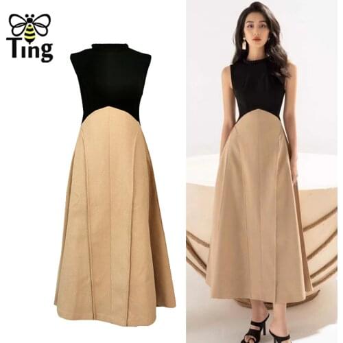 Tingfly Designer Runway Fashion Hit Color High Waist Summer Party Night Dresses Sleeveless A Line Celebrity Dress Robes Zaful