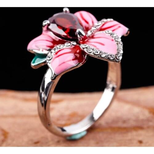 Elegant Red Flower Bling Zircon Stone Plant Rings for Women Cute Wedding Engagement Fashion Party Ring Jewelry 2020 G5M156