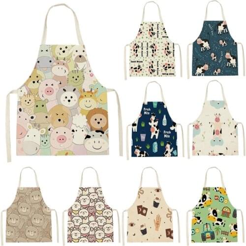Apron Kitchen Plant Print Apron for Adult Animal Pattern Kids Apron Cleaning Tools 55-68cm Apron Custom Logo Bbq Apron Tablier