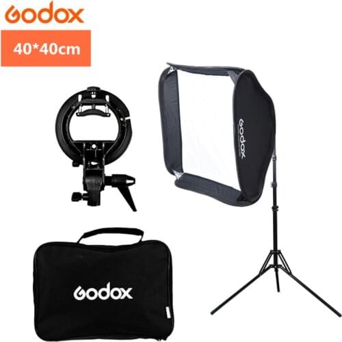 Godox 40x40cm 15 x 15inch Flash Speedlite Softbox + S type Bracket Bowens Mount Kit with 2m Light Stand for Photography Studio