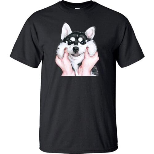 Husky TShirt Men Dog T Shirt TShirts Kawaii Funny Hipster 2019 Summer Cotton Short Sleeve Black White Loose T-Shirt Cute Tops