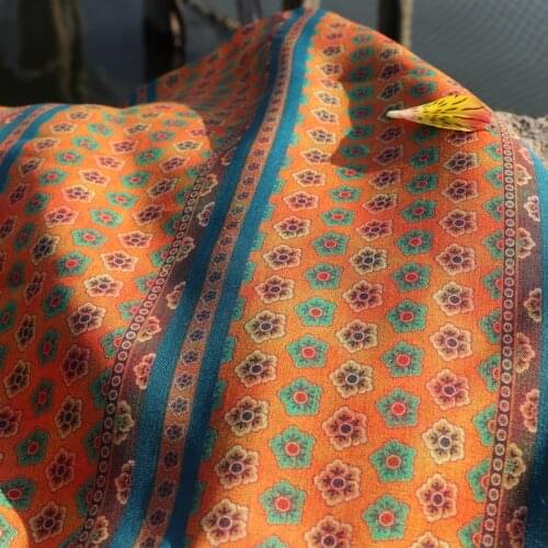 Classical High Quality Natural 100% Pure Ramie Cloth Printed Fabric For Dresses Robe Summer Thin DIY Handmade Sewing DIY