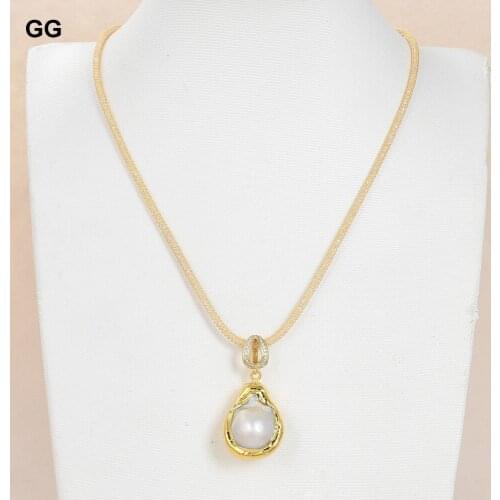 GuaiGuai Jewelry 17'' 18x26MM Natural White Keshi Baroque Pearl Pendant Necklace For Women