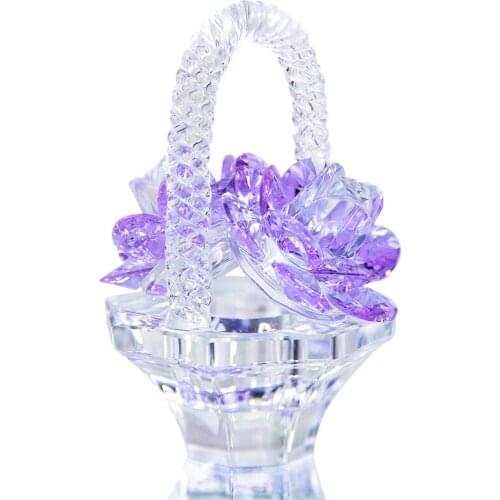 H&D Crystal Purple Rose Flower Basket Design Figurine Dreams Ornament for Home Decor Collectible Anniversary Birthday Girls Gift