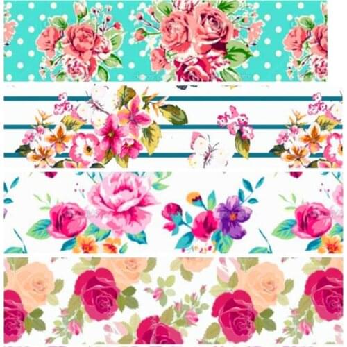 Pick Size 16 22 25 38 50 75 mm Width rose flower Ribbons floral Printed Grosgrain Ribbon Hair Bows FL02