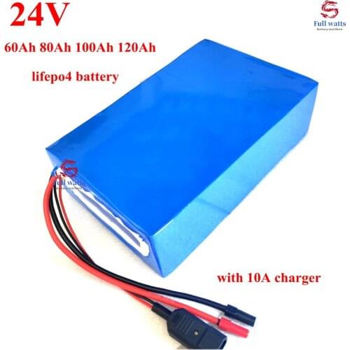 Lithium 24V 120AH 100Ah lifepo4 Battery 24V 80Ah 60Ah for 1800W Solar Energy storage AGV backup power golf cart +10A Charger