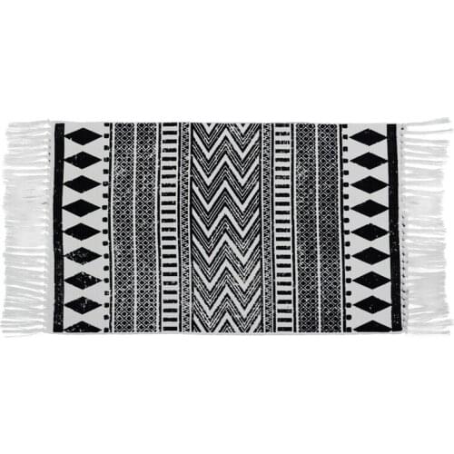 Best Household Floor Boho Mats Black Printed Tassel Bath Mat Doorway Kitchen Bedroom Carpet Decorative Farmhouse Rug