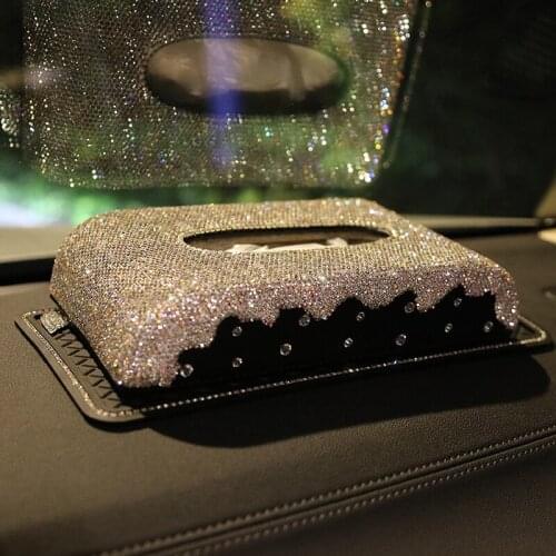 LUNASBORE Luxury Full Diamond Tissue Box Home Car Hotel PU Leather Auto Interior Accessories For BMW Honda Ford VW golf 4 5 6