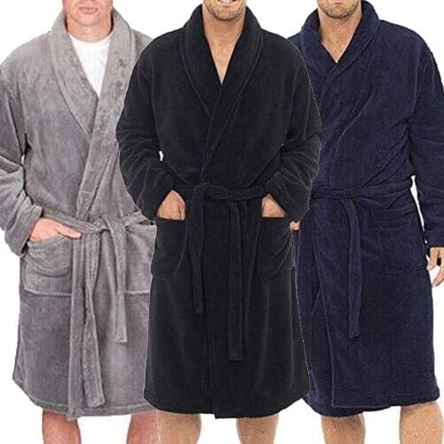 Men´s Velvet Long sleeve Long Gown Bathrobe Robe Winter Home Leisure Warm Pajamas