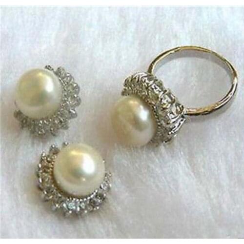 Noblest Natural White Cultured Pearl Ring + Earrings Set