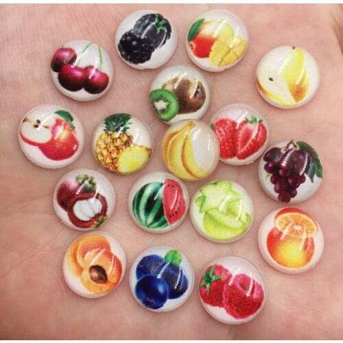 New 60pcs Mix Resin Colorful 12mm Round Variety of Fruits Flat Back Rhinestone Appliques DIY Ornament Scrapbook Craft SF740