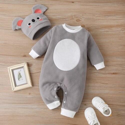 New Baby Boy Winter Clothes 2 Piece Lovely Cartoon Animal Koala Long Sleeve Baby Romper+hat Warm Baby Jumpsuit Fall Spring 0-18M