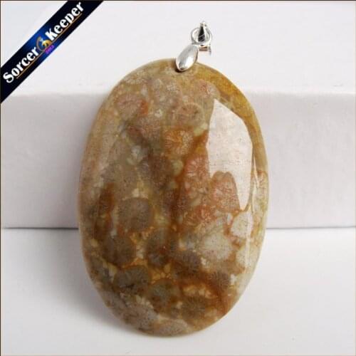 New Trendy Men Bijoux Jewelry Natural Coral Fossil Stone Chrysanthemum Pendant Beads Fit Necklace Gift Leather Choker HS563