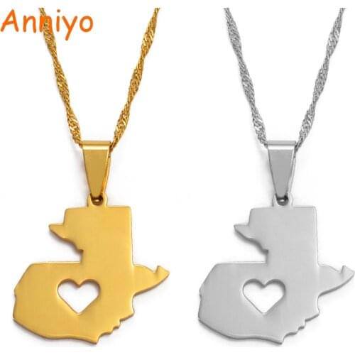 Anniyo Guatemala Map Pendant Necklace for Women/Men Gold Color Jewelry Map of Guatemala #004021