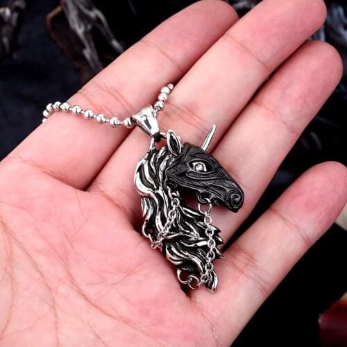 Retro Animal Necklace Elves Unicorn Horse Pendant Stainless Steel Men and Women Personality Jewelry