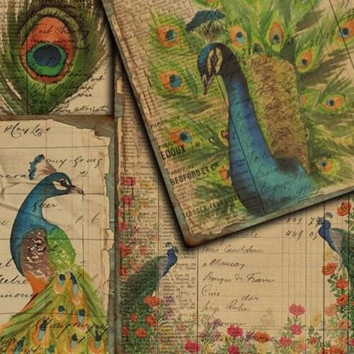 Vintage Peacock Junk Journal Backing Material Decorative Paper Large Size Old Page Background Paper