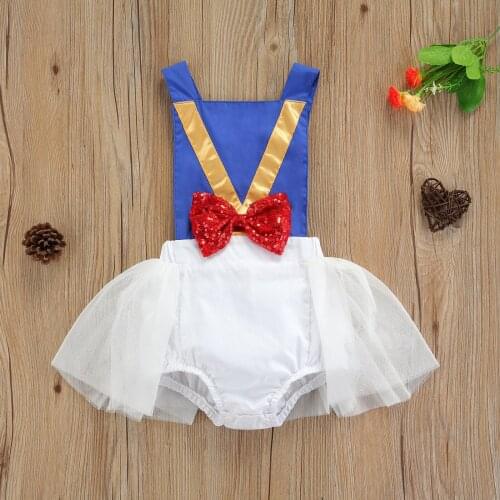 Newborn Baby Girls Clothes Casual Romper, Blue Square Collar Sleeveless Princess Dress Romper With Bowknot For 0-15 Months