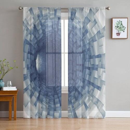 Simple Tulle Curtains Tunnel Block Stone Brick Villa Living Room Adult Bedroom Study Gauze Fabric Balcony Decor Chiffon Curtains