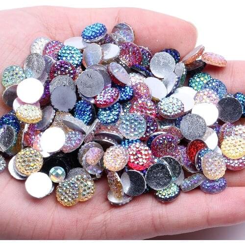 Multicolor AB Colors 8mm 100/500 Piece Glue on Round Flatback Resin Rhinestones Without hole Beads DIY Scrapbooking Decoration