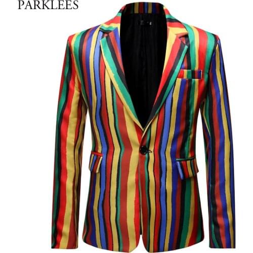 Colourful Rainbow Stylish Blazer Jacket Men Casual One Button Peak Lapel Mens Blazers Club Party Prom Stage Clothing for Singers