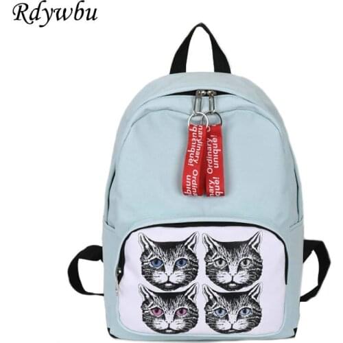 Rdywbu Cute Cartoon Cat Printed Backpack With Ribbon Zipper Girls Casual Travel Bag Teenagers School Bag Rucksack Mochilas B299