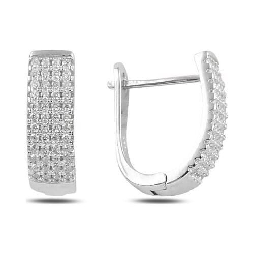 Silver 925 Sterling 4 Row Zircon Cubic Zirconia J Earrings